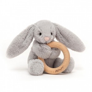 Jellycat Bashful Silver Bunny Wooden Ring Toy 13 CM X 9 CM | 803971JNA