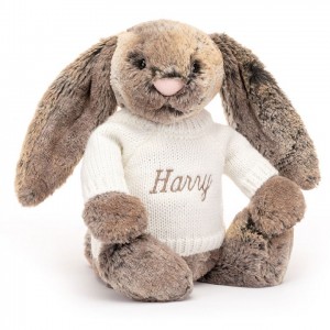 MEDIUM Jellycat Bashful Cottontail Bunny with Personalised Cream Jumper 31 CM X 12 CM | 418026WLM