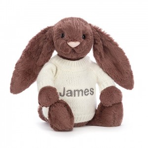 MEDIUM Jellycat Bashful Fudge Bunny with Personalised Cream Jumper 31 CM X 12 CM | 126893PKY