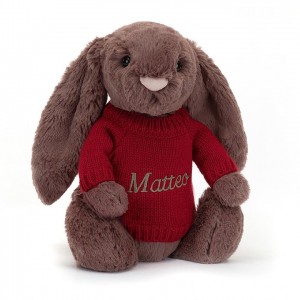 MEDIUM Jellycat Bashful Fudge Bunny with Personalised Red Jumper 31 CM X 12 CM | 732189ROG