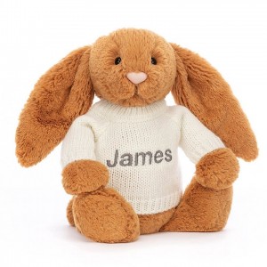 MEDIUM Jellycat Bashful Golden Bunny with Personalised Cream Jumper 31 CM X 12 CM | 658341WDP