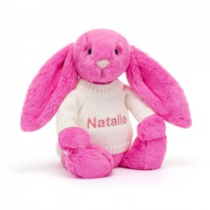 MEDIUM Jellycat Bashful Hot Pink Bunny with Personalised Cream Jumper 31 CM X 12 CM | 604182COW