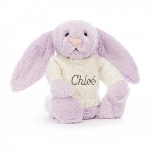 MEDIUM Jellycat Bashful Lilac Bunny with Personalised Cream Jumper 31 CM X 12 CM | 862507GYZ