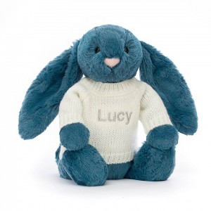 MEDIUM Jellycat Bashful Mineral Blue Bunny with Personalised Cream Jumper 31 CM X 12 CM | 420795SNF