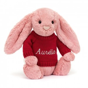 MEDIUM Jellycat Bashful Petal Bunny with Personalised Red Jumper 31 CM X 12 CM | 974856LQR