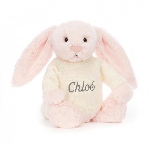 MEDIUM Jellycat Bashful Pink Bunny with Personalised Cream Jumper 31 CM X 12 CM | 734082BRK