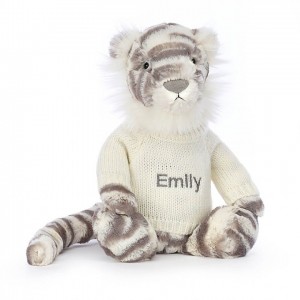 MEDIUM Jellycat Bashful Snow Tiger with Personalised Cream Jumper 31 CM X 12 CM | 745291MTD