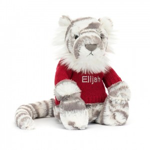 MEDIUM Jellycat Bashful Snow Tiger with Personalised Red Jumper 31 CM X 12 CM | 528310IGO