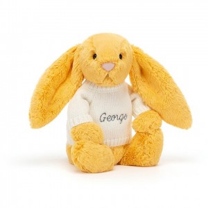 MEDIUM Jellycat Bashful Sunshine Bunny with Personalised Cream Jumper 31 CM X 12 CM | 035827YIW