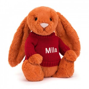 MEDIUM Jellycat Bashful Tangerine Bunny with Personalised Red Jumper 31 CM X 12 CM | 710896USI