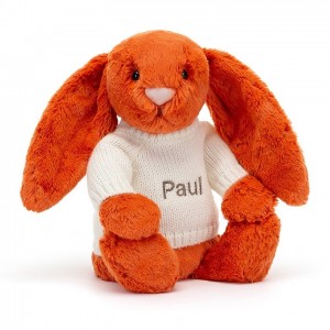 MEDIUM Jellycat Bashful Tangerine Bunny with Personalised Cream Jumper 31 CM X 12 CM | 402738GNS