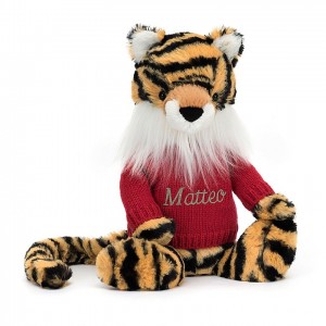 MEDIUM Jellycat Bashful Tiger with Personalised Red Jumper 31 CM X 12 CM | 206473GBZ