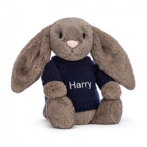 MEDIUM Jellycat Bashful Truffle Bunny with Personalised Navy Jumper 31 CM X 12 CM | 024596NDR