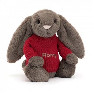 MEDIUM Jellycat Bashful Truffle Bunny with Personalised Red Jumper 31 CM X 12 CM | 238967LFD