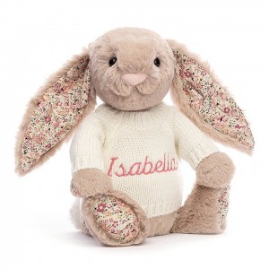 MEDIUM Jellycat Blossom Bea Beige Bunny with Personalised Cream Jumper 31 CM X 12 CM | 504187ONZ