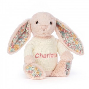 MEDIUM Jellycat Blossom Blush Bunny with Personalised Cream Jumper 31 CM X 12 CM | 531872ZPJ