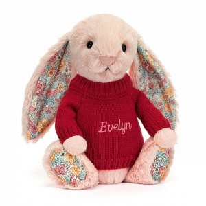 MEDIUM Jellycat Blossom Blush Bunny with Personalised Red Jumper 31 CM X 12 CM | 019384HXB