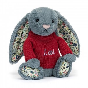 MEDIUM Jellycat Blossom Dusky Blue Bunny with Personalised Red Jumper 31 CM X 12 CM | 418637MNC