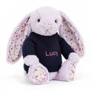 MEDIUM Jellycat Blossom Jasmine Bunny with Personalised Navy Jumper 31 CM X 12 CM | 836745VIE