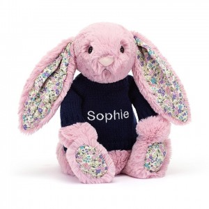 MEDIUM Jellycat Blossom Tulip Bunny with Personalised Navy Jumper 31 CM X 12 CM | 128396SYW